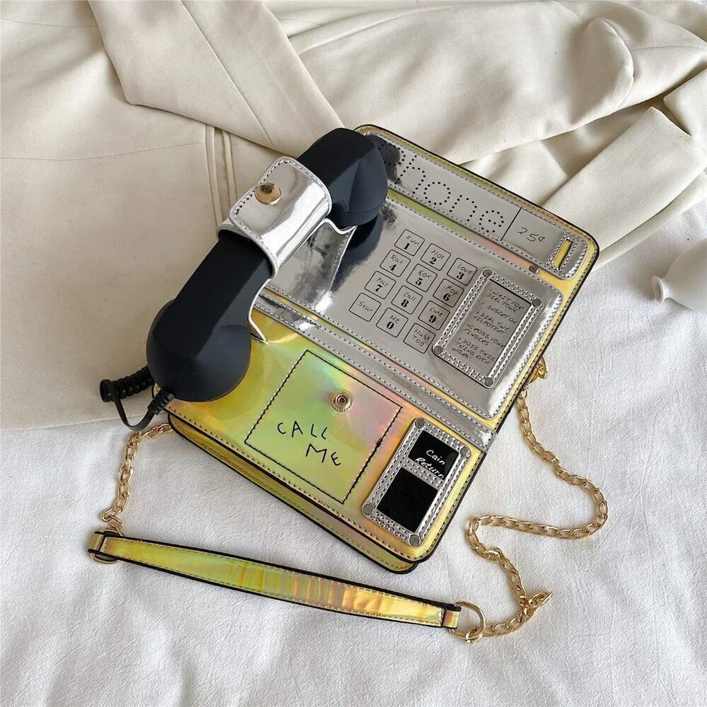 Women Laser Telephone Crossbody Bag Reflective Funky Fashion Purse